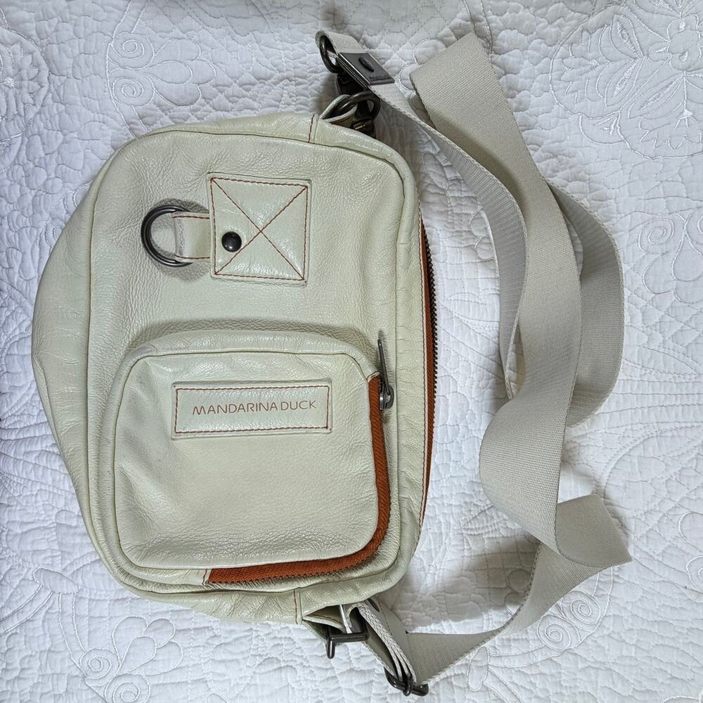 Mandarina Duck Women's Cream Crossbody Sling Bag Lightweight Travel Purse Casual